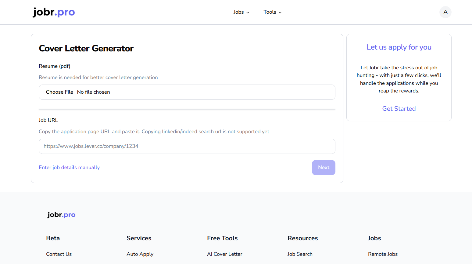 A job automation dashboard with resume tools and job board integrations